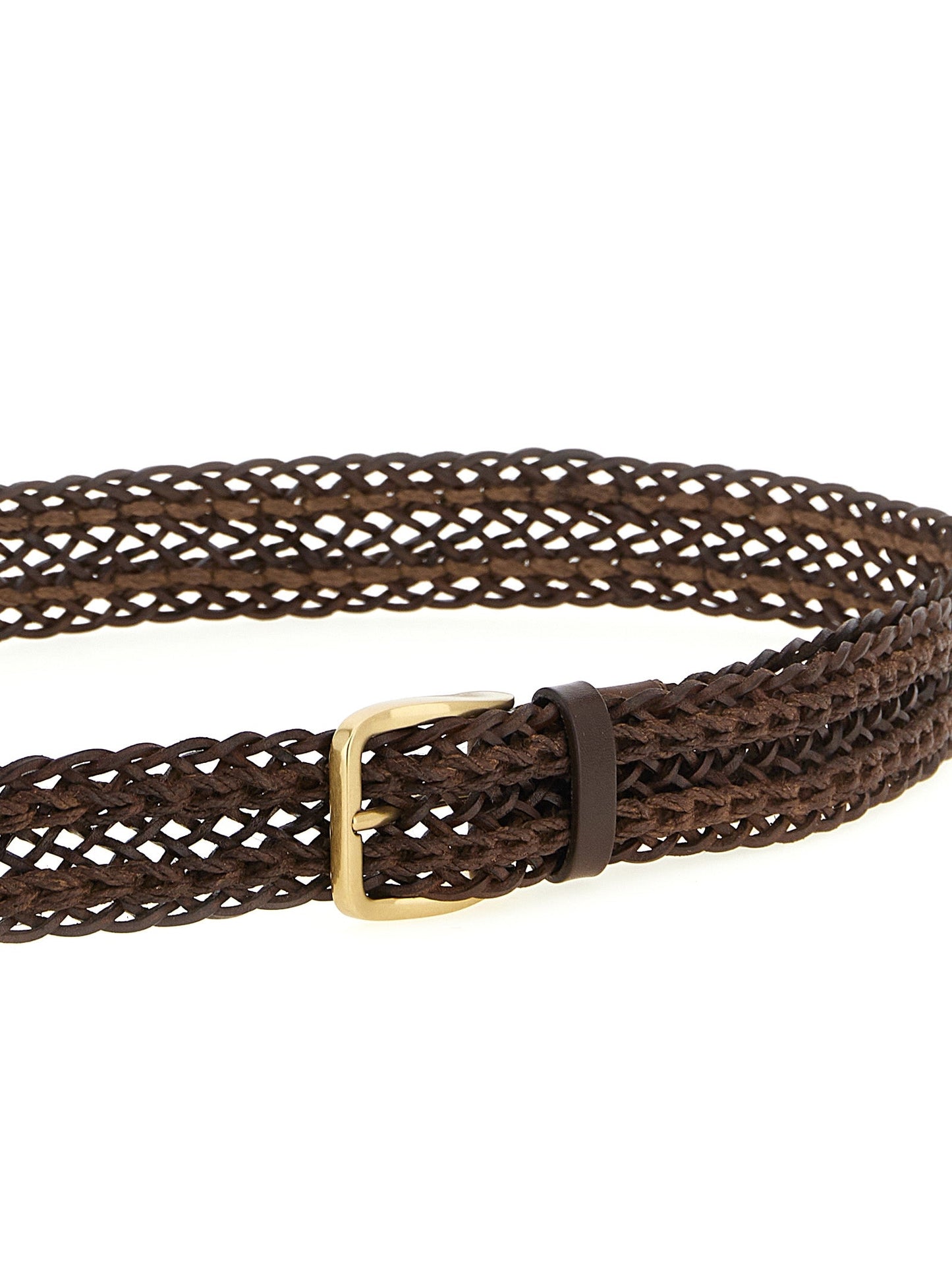 Brunello Cucinelli Woven Calfskin Belt — Brown