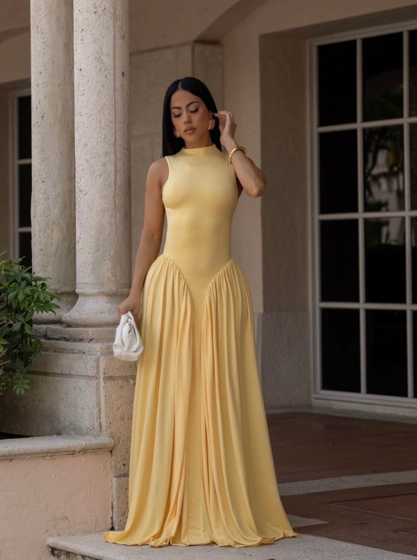 Sculpted Flow Maxi Dress - Yellow