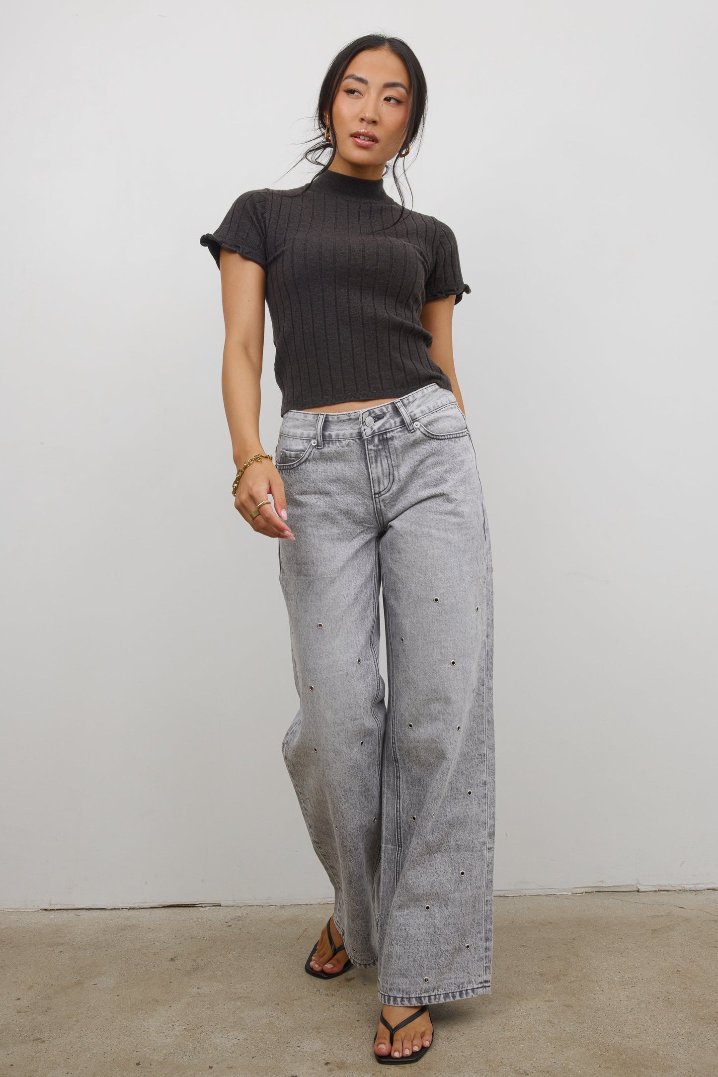 Amara Ribbed Top in Charcoal - FINAL SALE