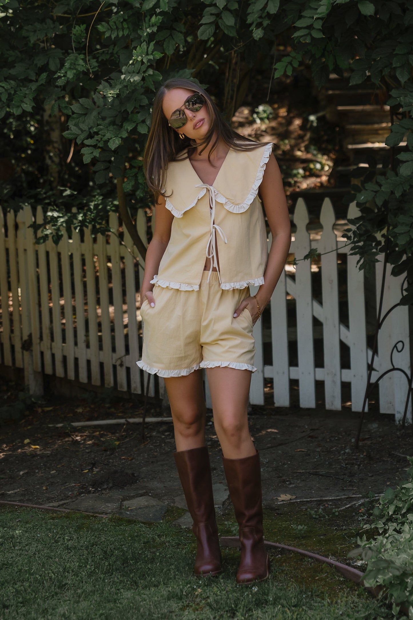 Aya Ruffle Shorts in Yellow