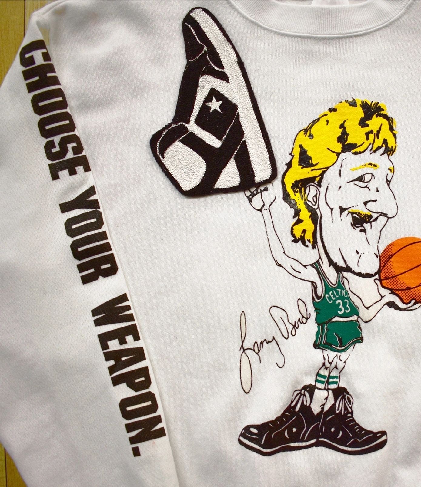 Custom Bootleg Larry Bird Big Head Converse Weapon 80's Crew Sweatshirt