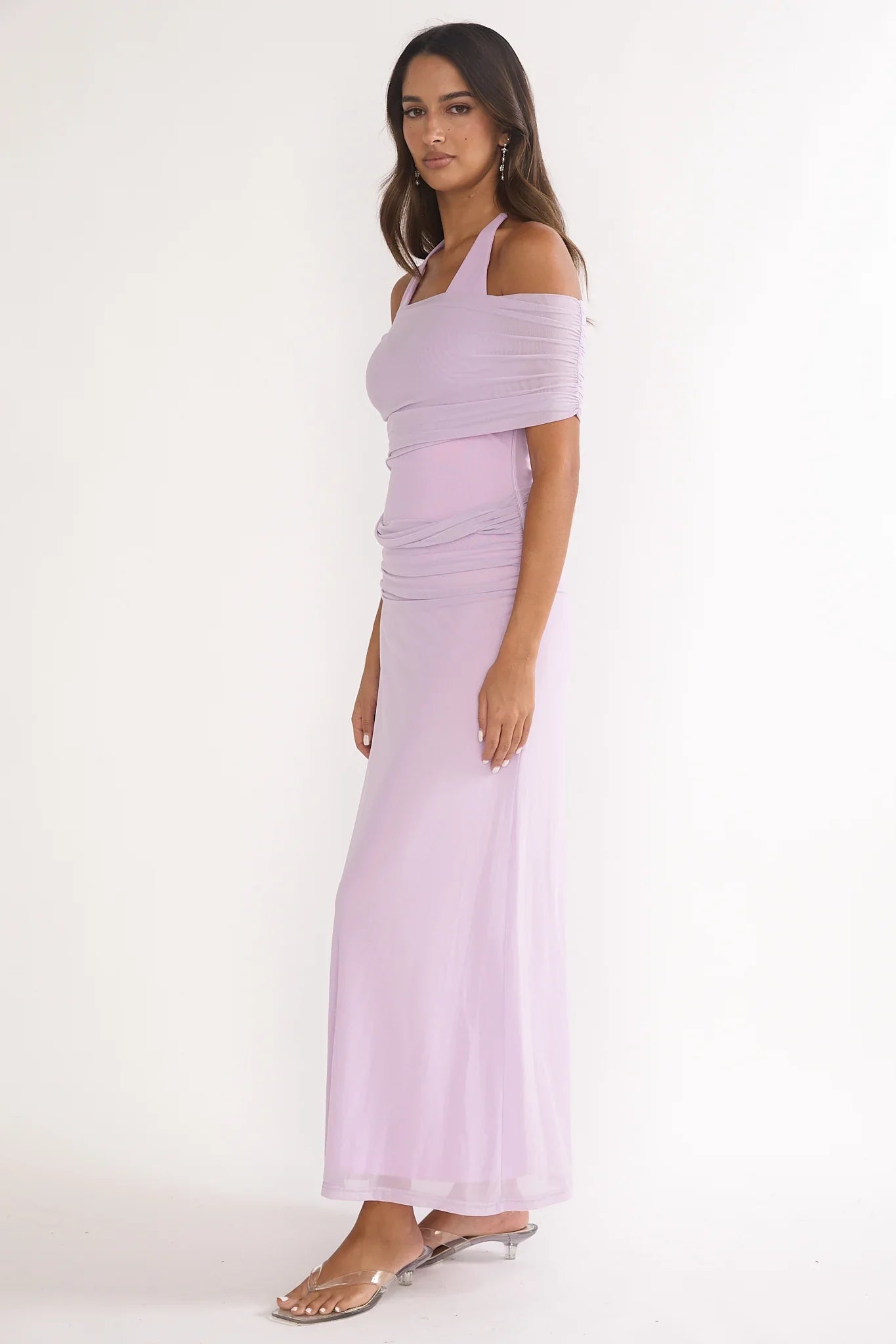 Carielle Off-Shoulder Halter Maxi Dress Lilac