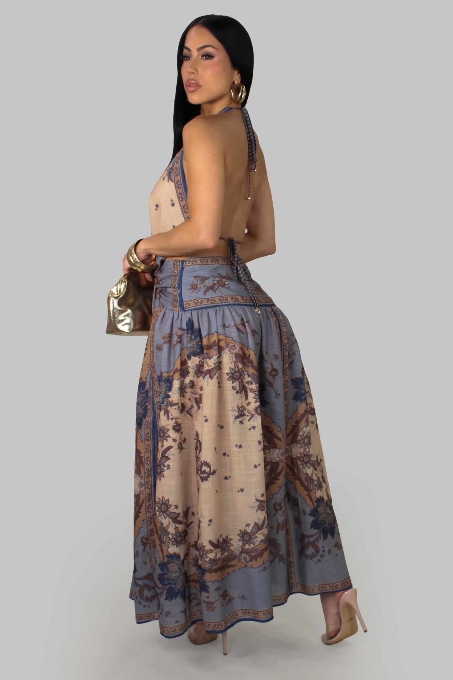 Bohemian Escape Open-Back Maxi Dress - Blue Multi