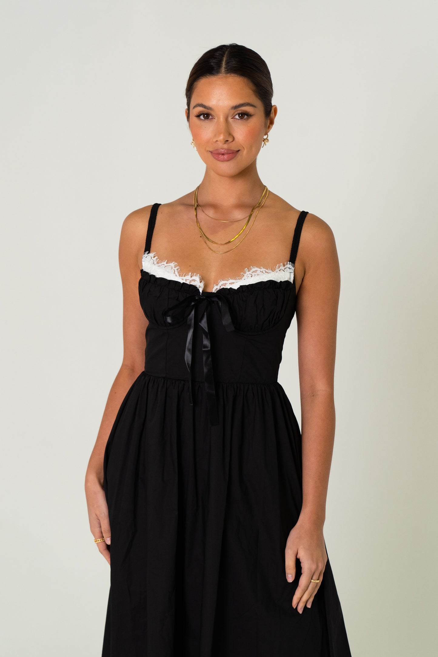 Lena Black Maxi Dress with Contrast Lace Details