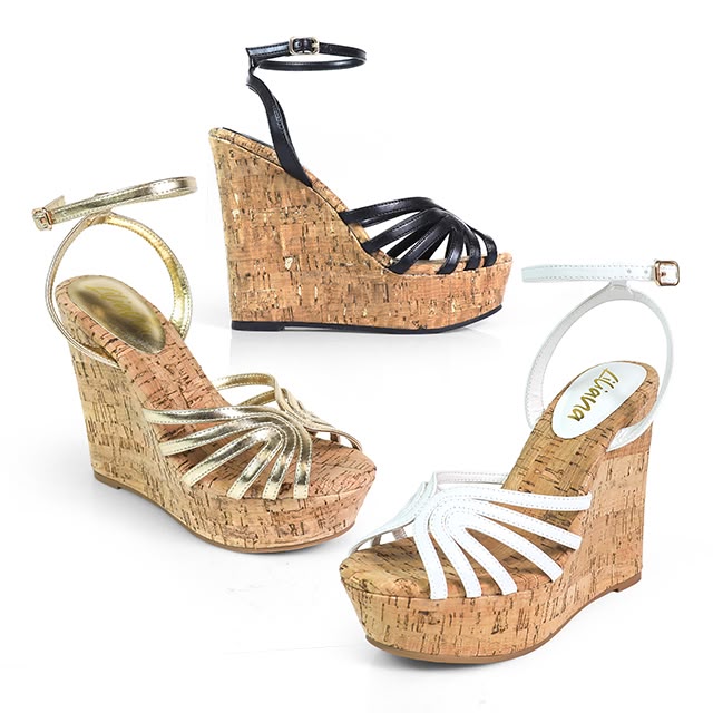 Rhona Cork Platform Wedge Sandals White