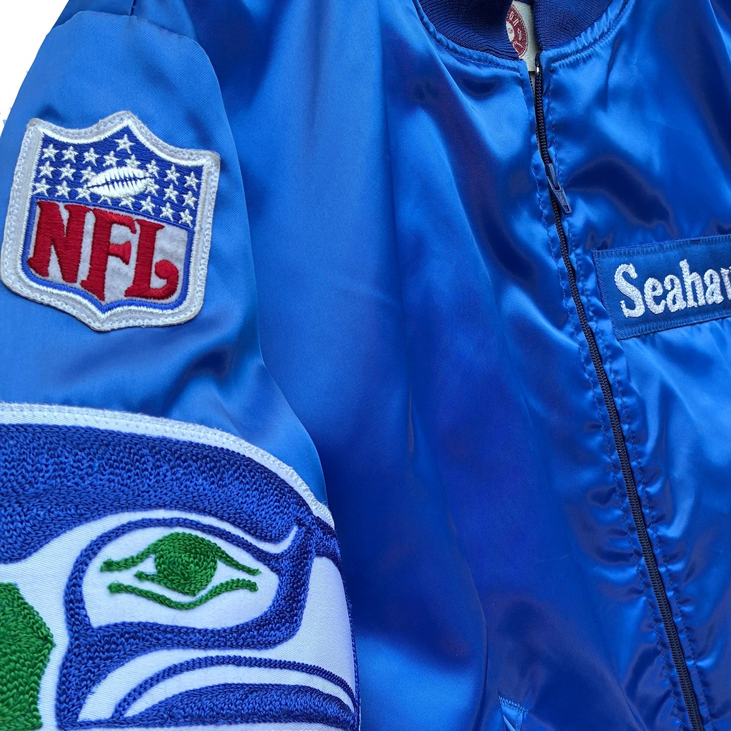 1/1 Seattle Seahawks Oversized Logos Chainstitched Satin Coaches Jacket NEW