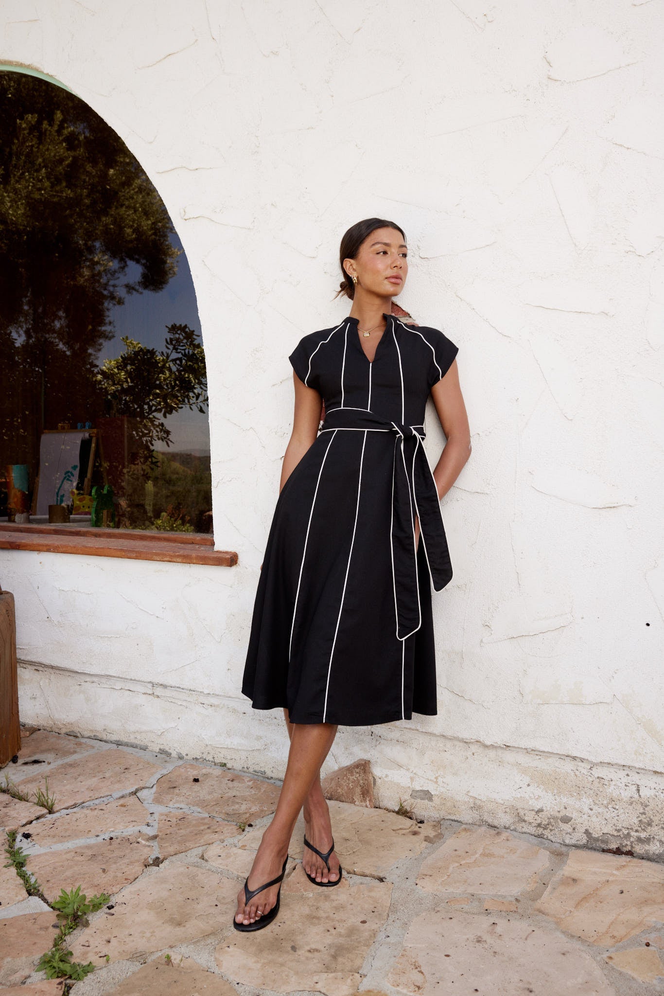 Edith Contrast Midi Dress in Black - FINAL SALE