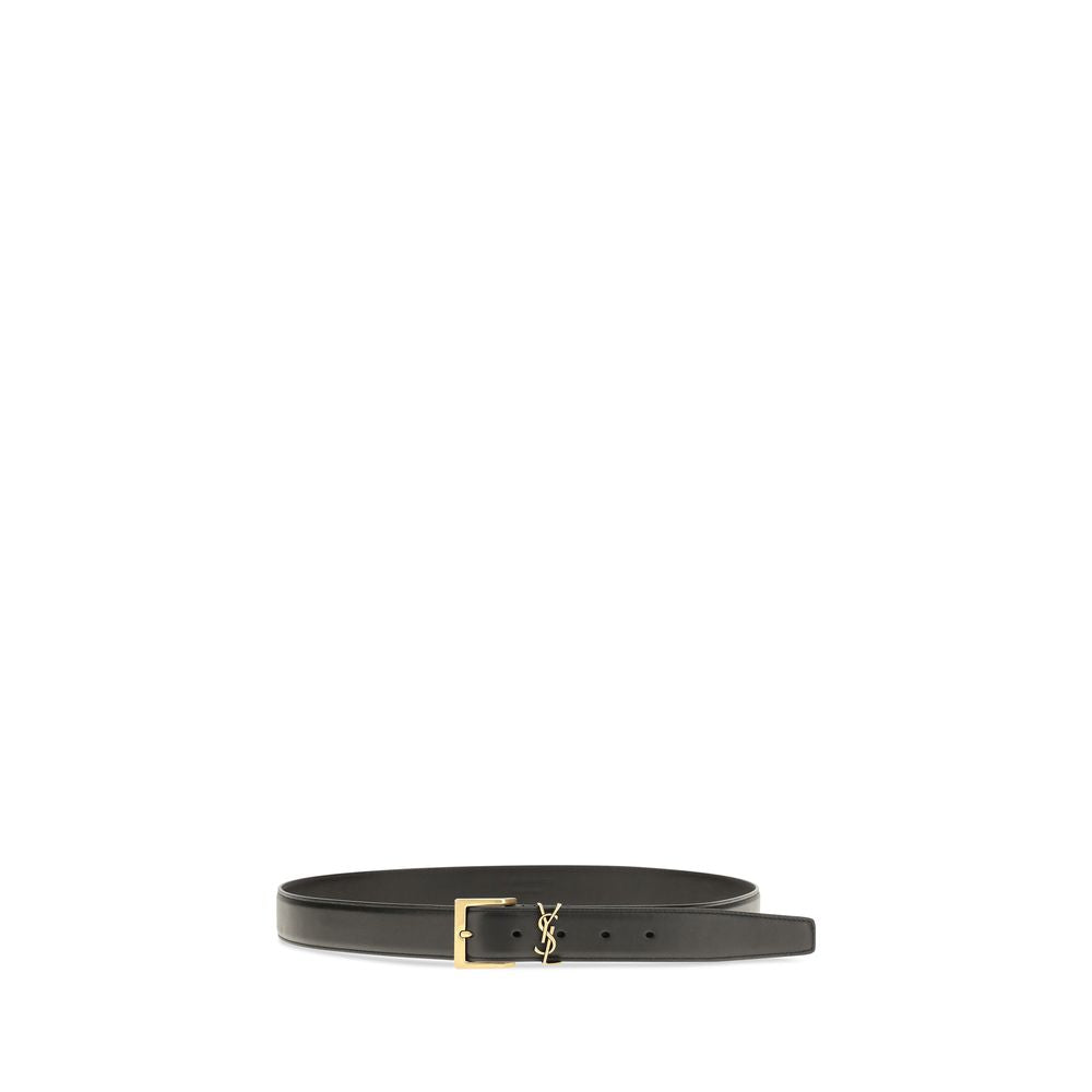 Saint Laurent YSL Logo Leather Belt — Black