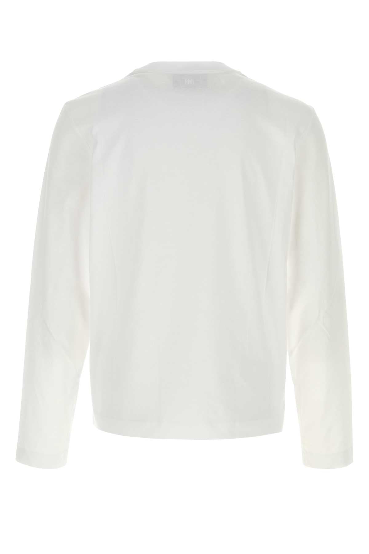 AMI Paris Logo-Embroidered Cotton T-Shirt — White