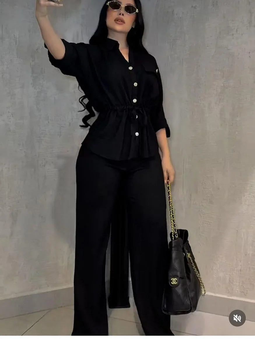 Luxe Essence Pleated Pant Set - Black