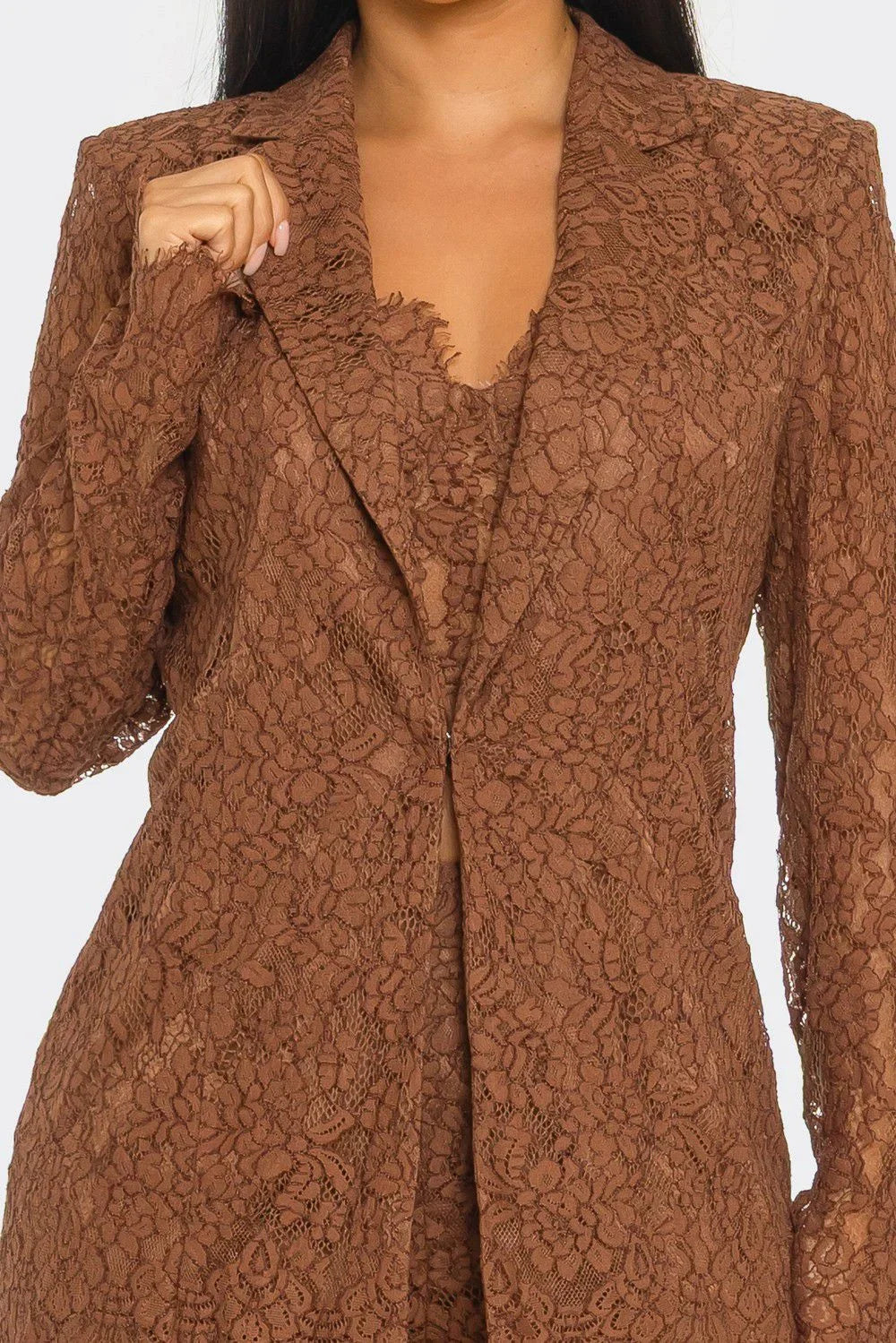 Luxe Lace Elegance 3-Piece Pant Set - Brown