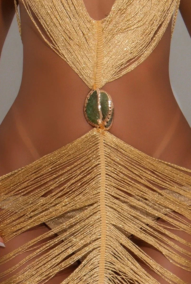 Mirage Drape Cover Up Maxi Dress - Gold