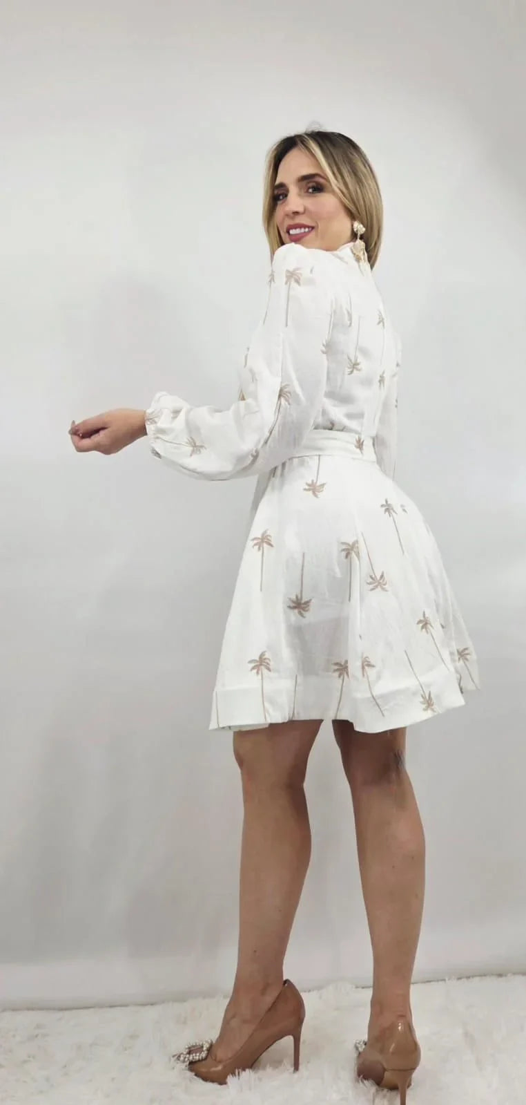 Palm Breeze Shirt Dress White
