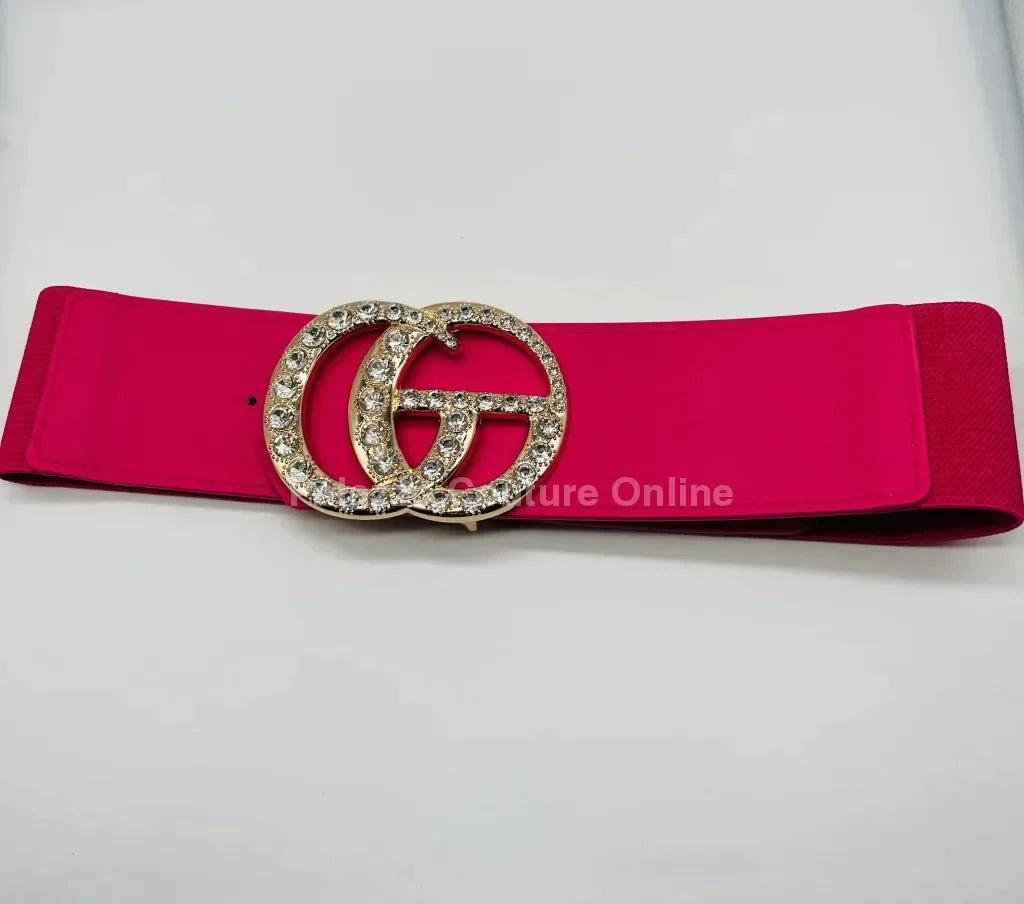 Paris Monogram Rhinestones Elastic Belt (Fuchsia)