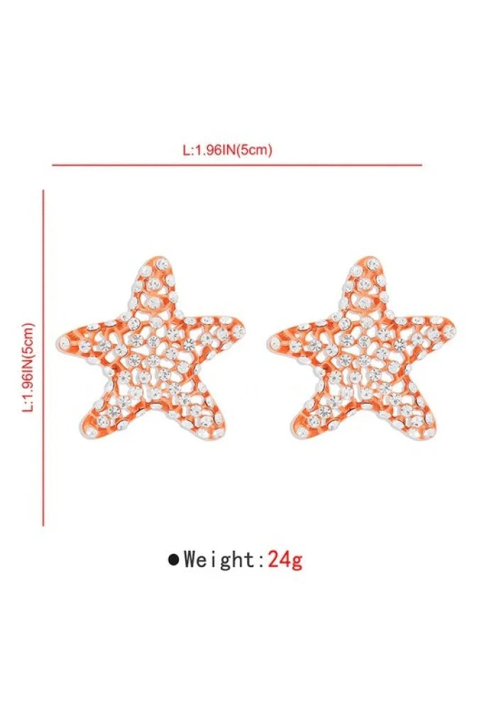 Rhinestone Starfish Earrings in Green