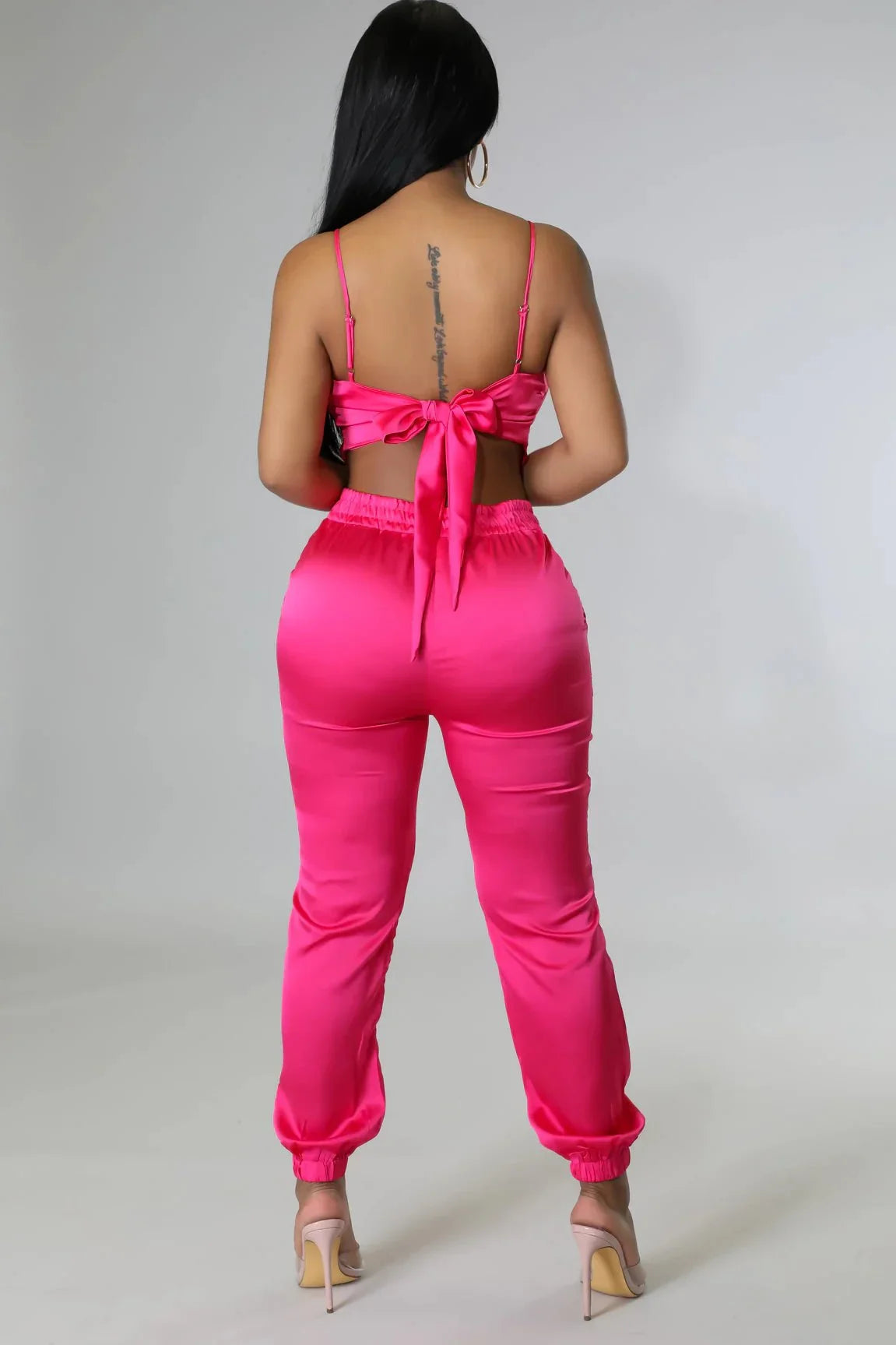 Smooth Moments Fuchsia Pant Set with Satin Crop Top