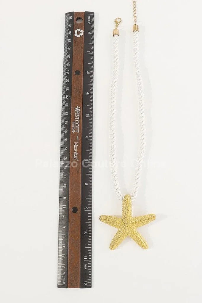 Statement Metal Starfish Rope Chain Necklace (Gold)