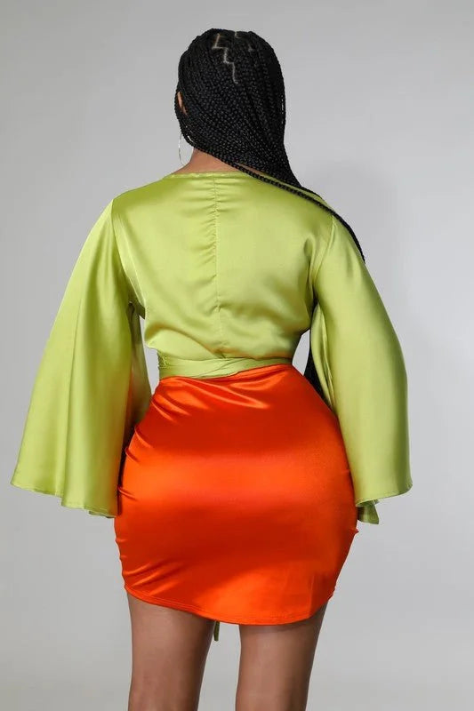 Tie Front Satin Blouse (Kiwi)