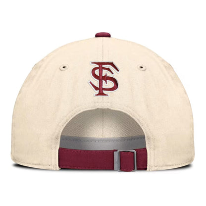 Nike Men's Florida State Seminole Logo Adjustable Club Primetime Hat - Natural/Garnet