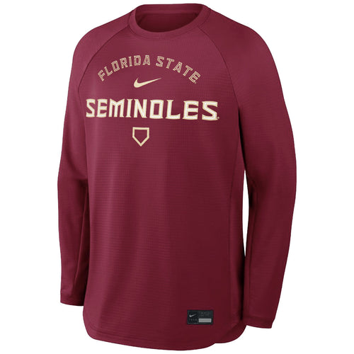 Nike Men's Florida State Seminoles Homeplate Design Mid Weight Baseball Long Sleeve Crew - Garnet