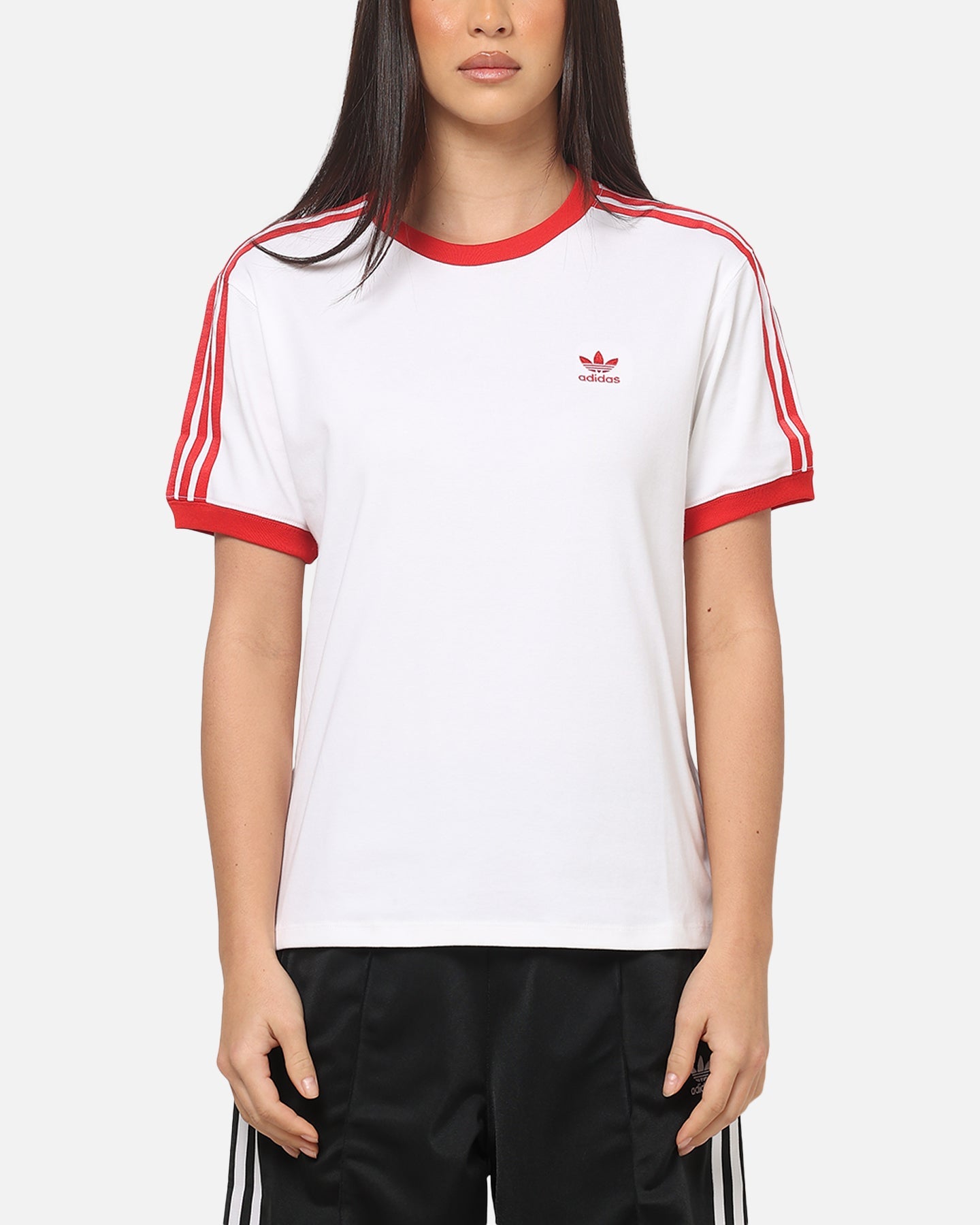 Adidas Women's 3 Stripe T-Shirt White/Red