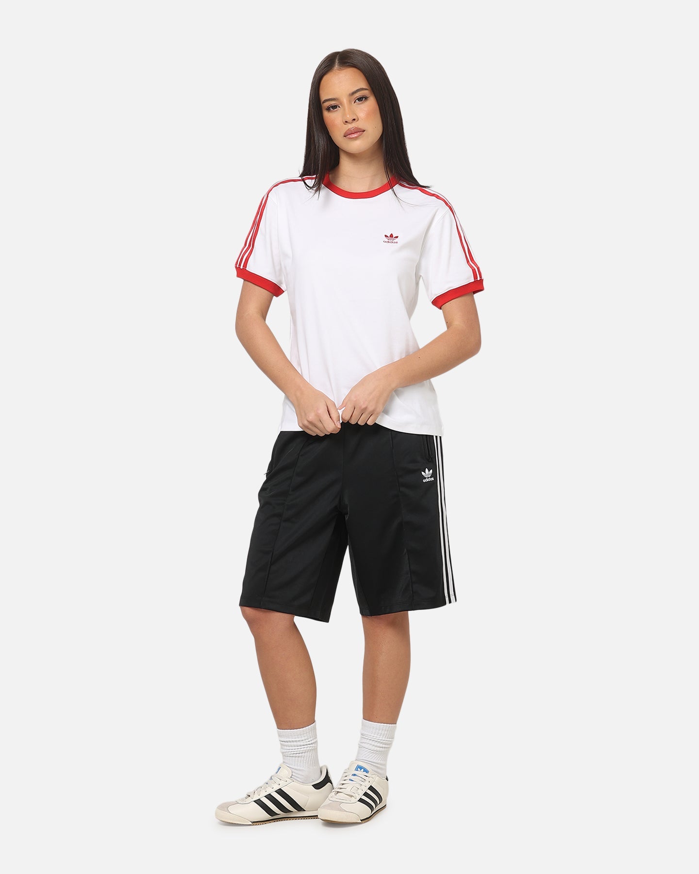 Adidas Women's 3 Stripe T-Shirt White/Red