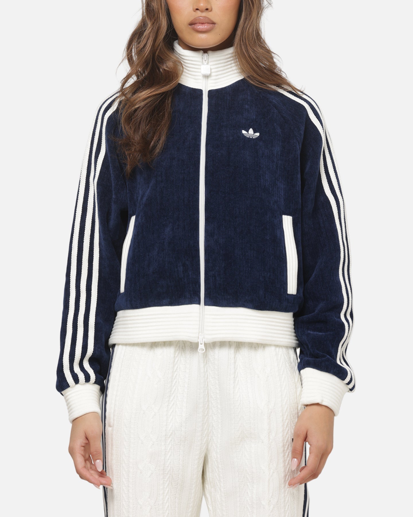 Adidas Women's Velour Knit Track Top Navy/Off White