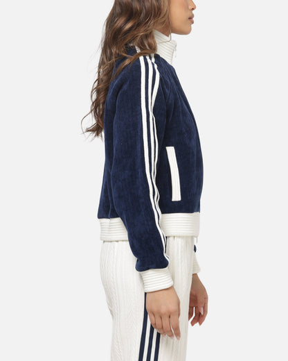 Adidas Women's Velour Knit Track Top Navy/Off White