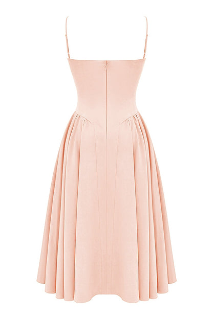 peach parfait twill corset midi dress