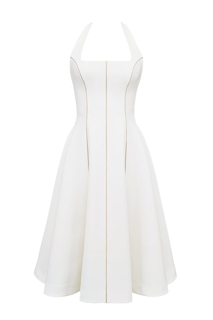 ivory halter neck midi dress