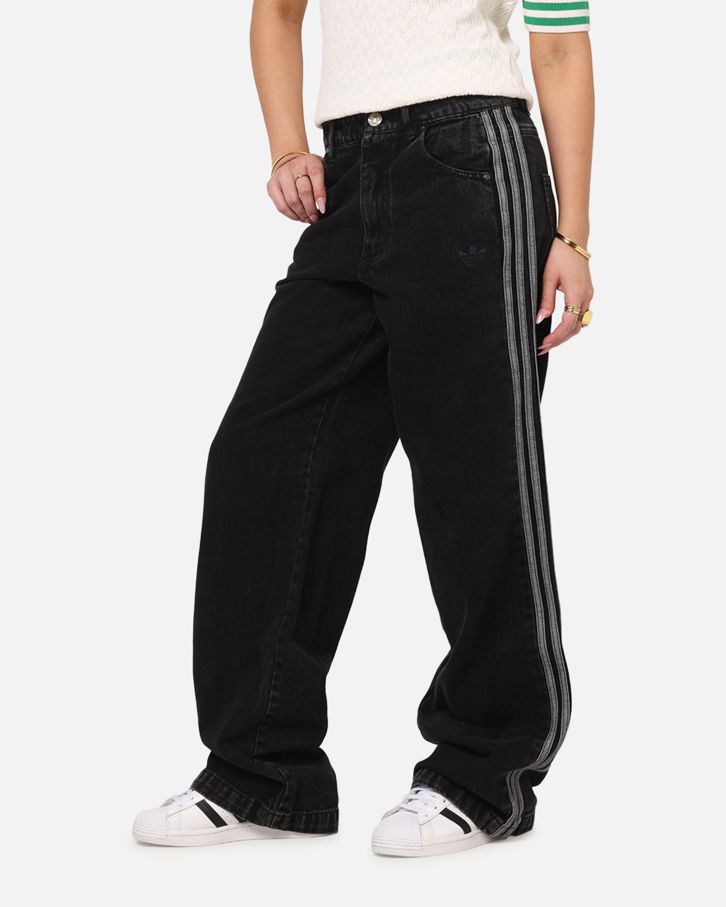Adidas Women's Denim 3-Stripes Track Pants True Black Denim