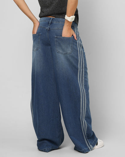 Adidas Women's Denim Wide Pants Indigo Denim