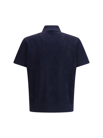 Burberry Check Wool Openwork Polo — Blue