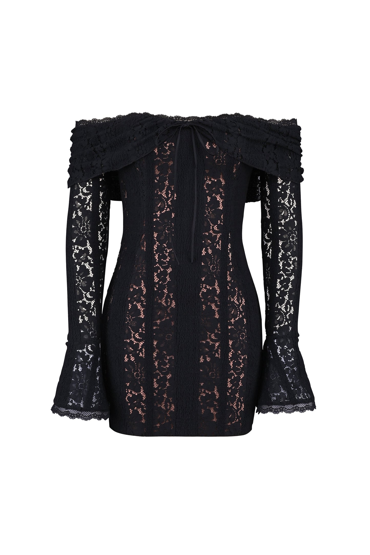 black floral lace off shoulder mini dress