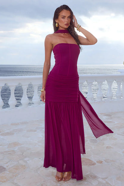 LILLIE CORSET MAXI DRESS - PLUM