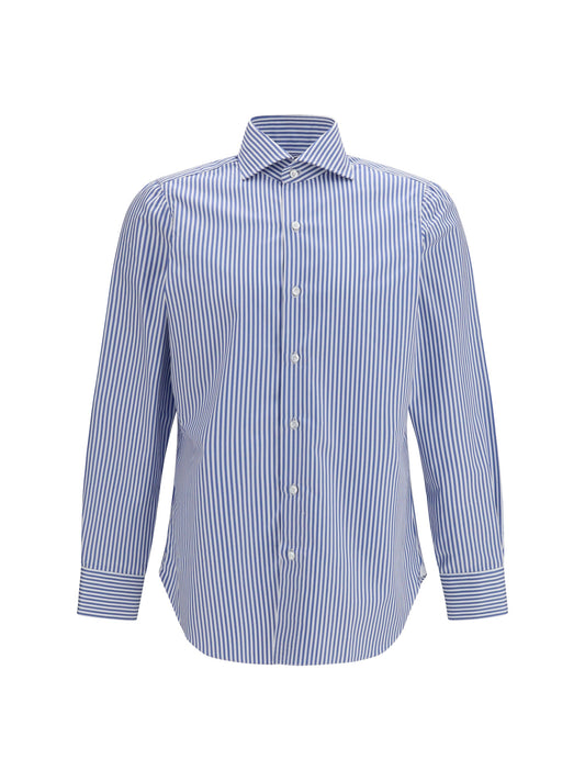Finamore Striped Cotton Shirt — Blue