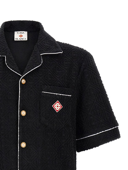 Casablanca Cotton Terrycloth Monogram Shirt — Black