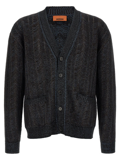 Missoni Chevron-Textured Viscose Wool Cardigan — Black