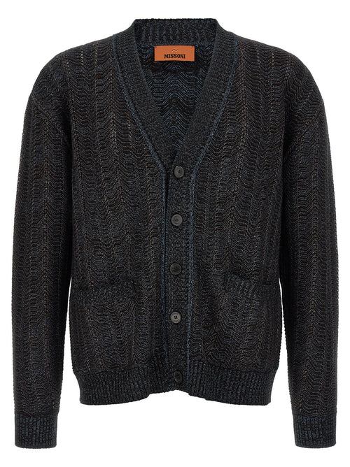 Missoni Chevron-Textured Viscose Wool Cardigan — Black