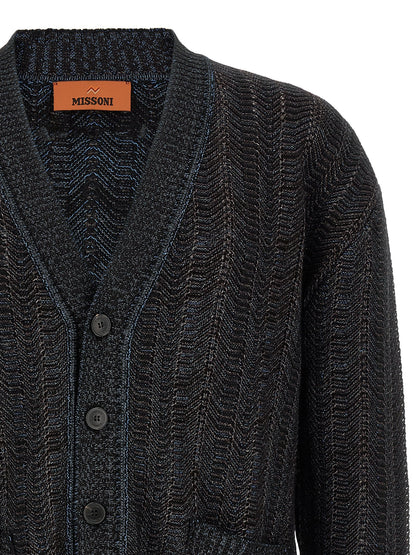 Missoni Chevron-Textured Viscose Wool Cardigan — Black