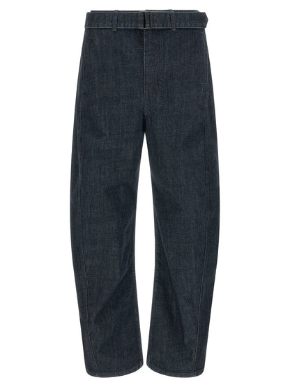 Lemaire Twisted Belted Cotton Denim Jeans — Blue