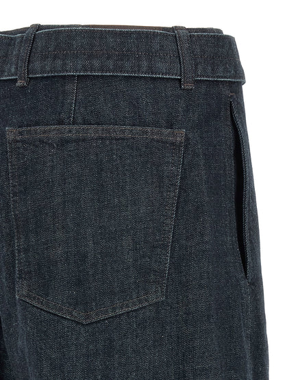 Lemaire Twisted Belted Cotton Denim Jeans — Blue