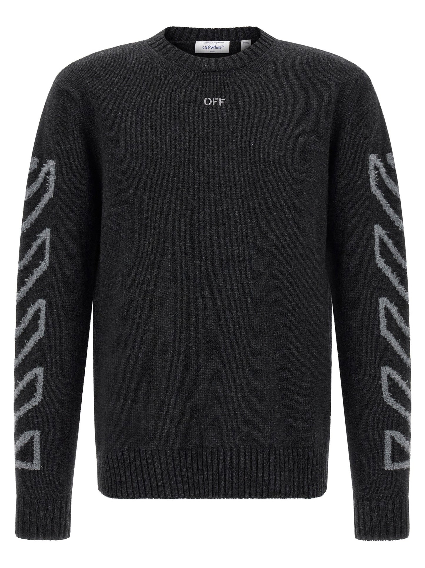 Off-White Diagonal Arrow Wool Crew Neck Sweater — Gray