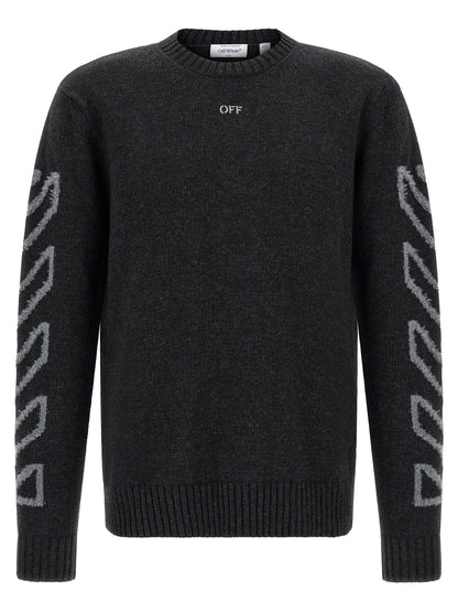 Off-White Diagonal Arrow Wool Crew Neck Sweater — Gray