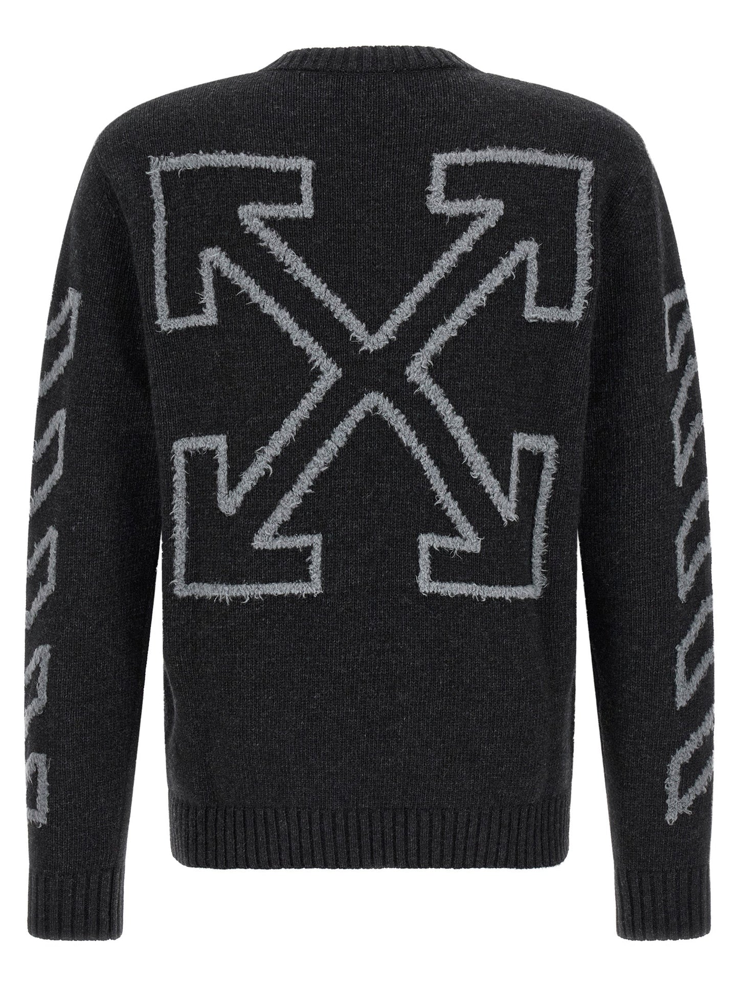 Off-White Diagonal Arrow Wool Crew Neck Sweater — Gray