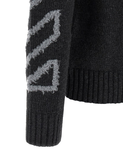 Off-White Diagonal Arrow Wool Crew Neck Sweater — Gray