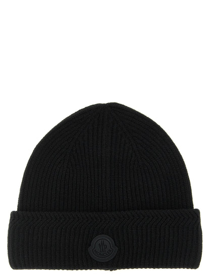 Moncler MO339769BM Virgin Wool & Cashmere Ribbed Beanie — Black