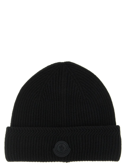Moncler MO339769BM Virgin Wool & Cashmere Ribbed Beanie — Black
