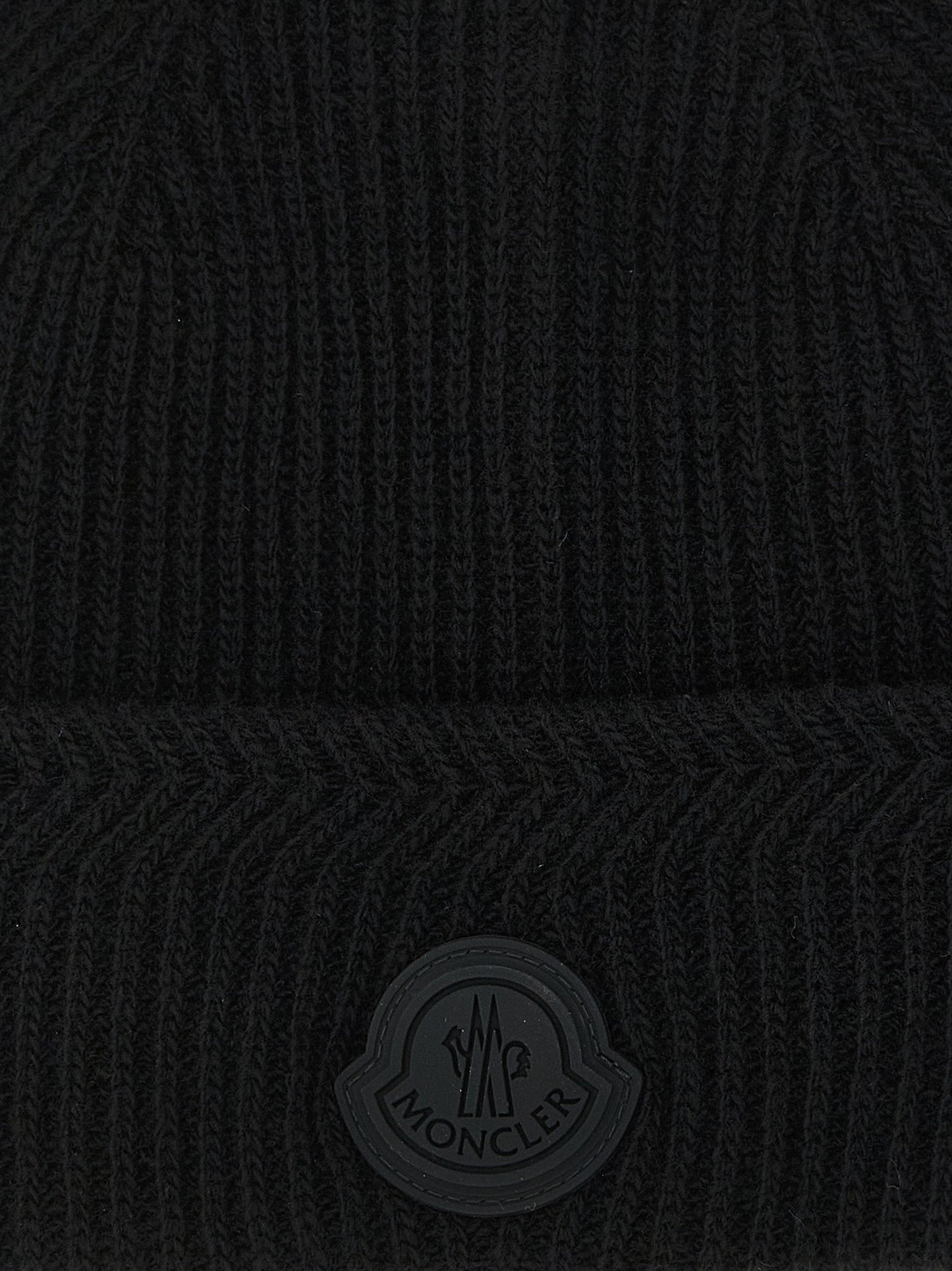 Moncler MO339769BM Virgin Wool & Cashmere Ribbed Beanie — Black