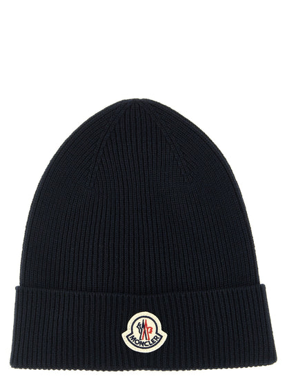 Moncler MO339770BM Virgin Wool Ribbed Beanie — Navy